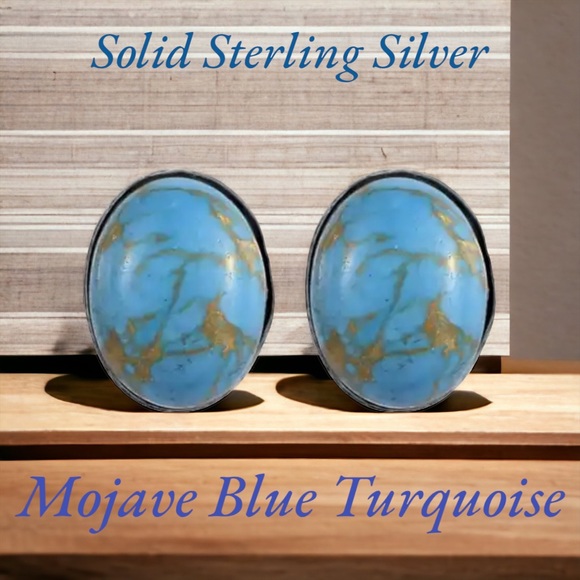SS#9 Mojave Blue Turquoise Handcrafted Stud Earrings In Solid Sterling Silver - Picture 1 of 15